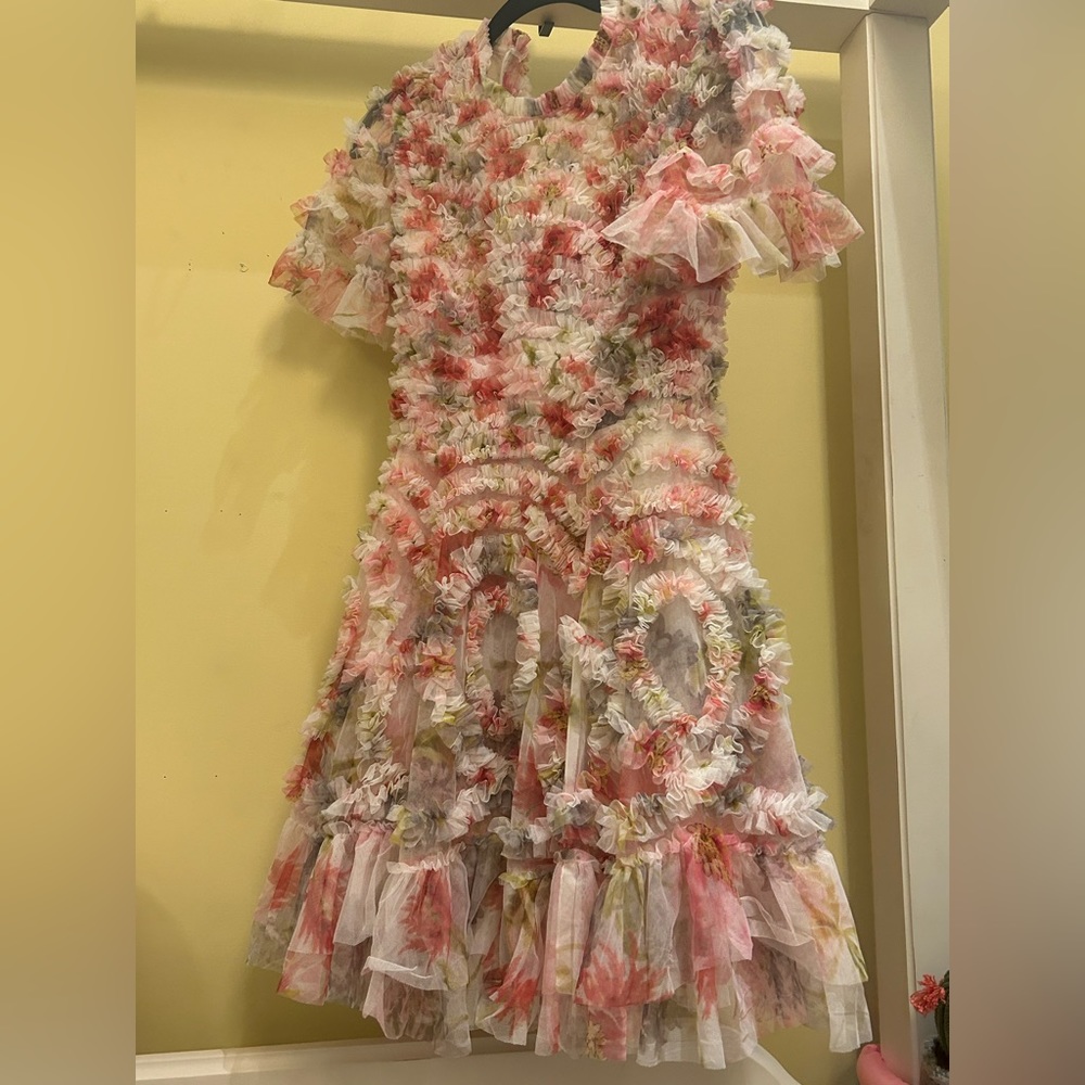 NWT needle & thread mesh puffy pink dress